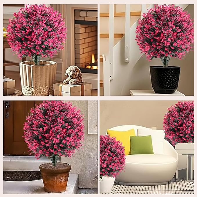 24" Set of 2 Artificial Boxwood Topiary Ball Bush for Outdoor with Ground Spike, UV Resistant Faux Greenery Shrubs, Fake Rose&Green Boxwood Plants for Garden, Yard, Porch, Patio Decor
