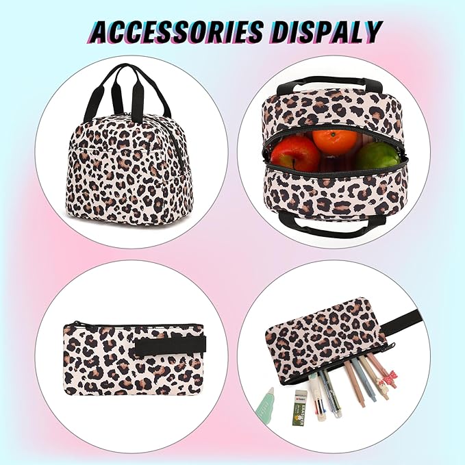 School Backpack for Girls 3Pcs Set Elementary Middle School Book Bags with Lunch Box Pencil Case