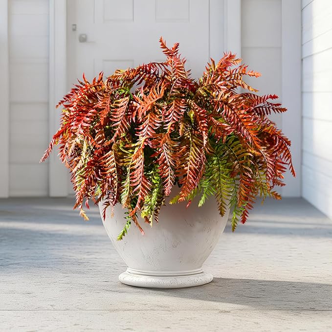 Artificial Fern Plants 10 Pcs Artificial Bush Fern Plants Realistic Fake Stems Plant Fake Shrubs Greenery for Indoor Outdoor Porch Patio Window Farmhouse Garden Office Decor (10 Pcs Red)
