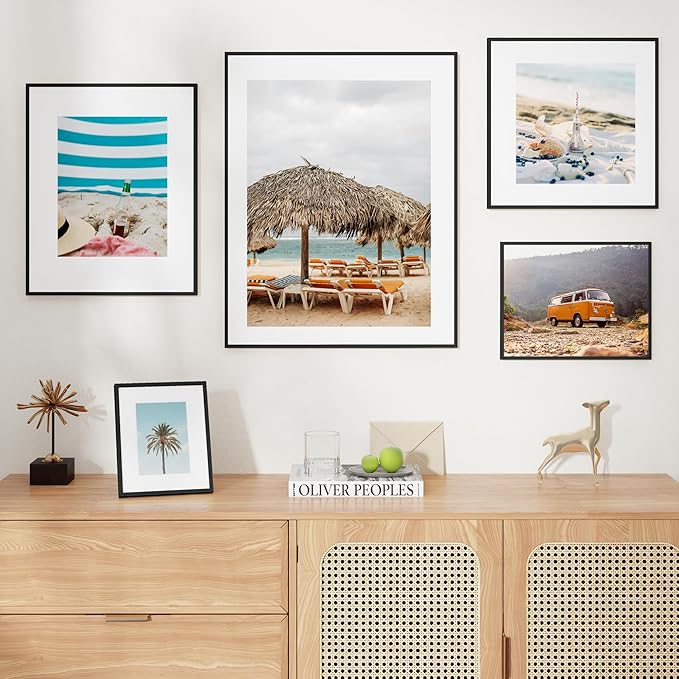 8x10 Picture Frame - Metal Frame With Mat 5x7 | 8 x 10 Aluminum Photo Frame | Plexiglass And Hanging Hardware Included | Black 8x10 Picture Frame | Black