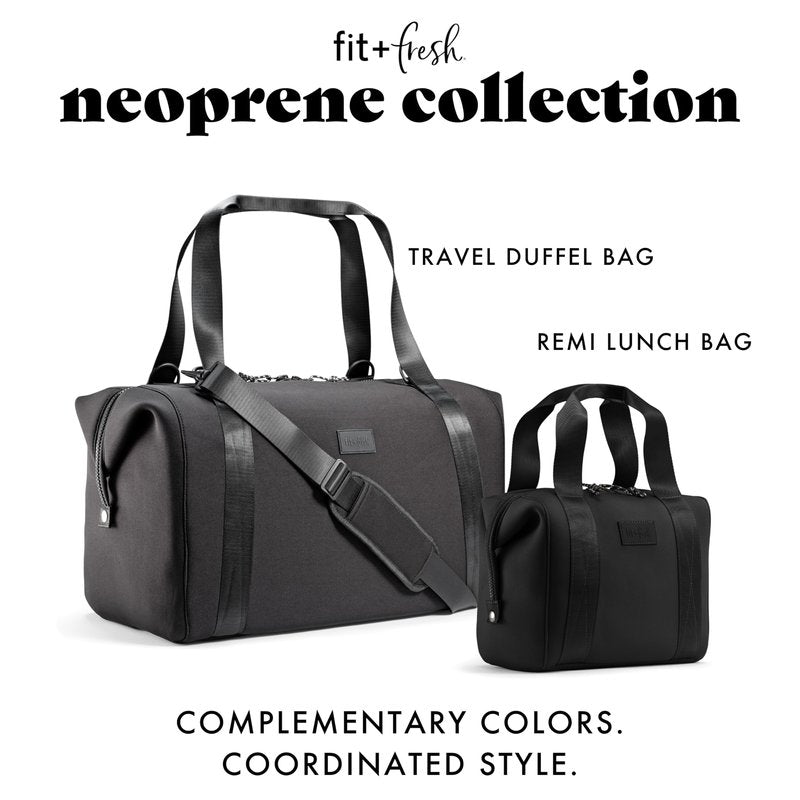 Fit & Fresh Remi Lunch Bag for Women Work – Neoprene Lunch Tote with Containers & Ice Pack, Reusable Meal Prep Lunch Box, Large Capacity, Machine Washable, Black