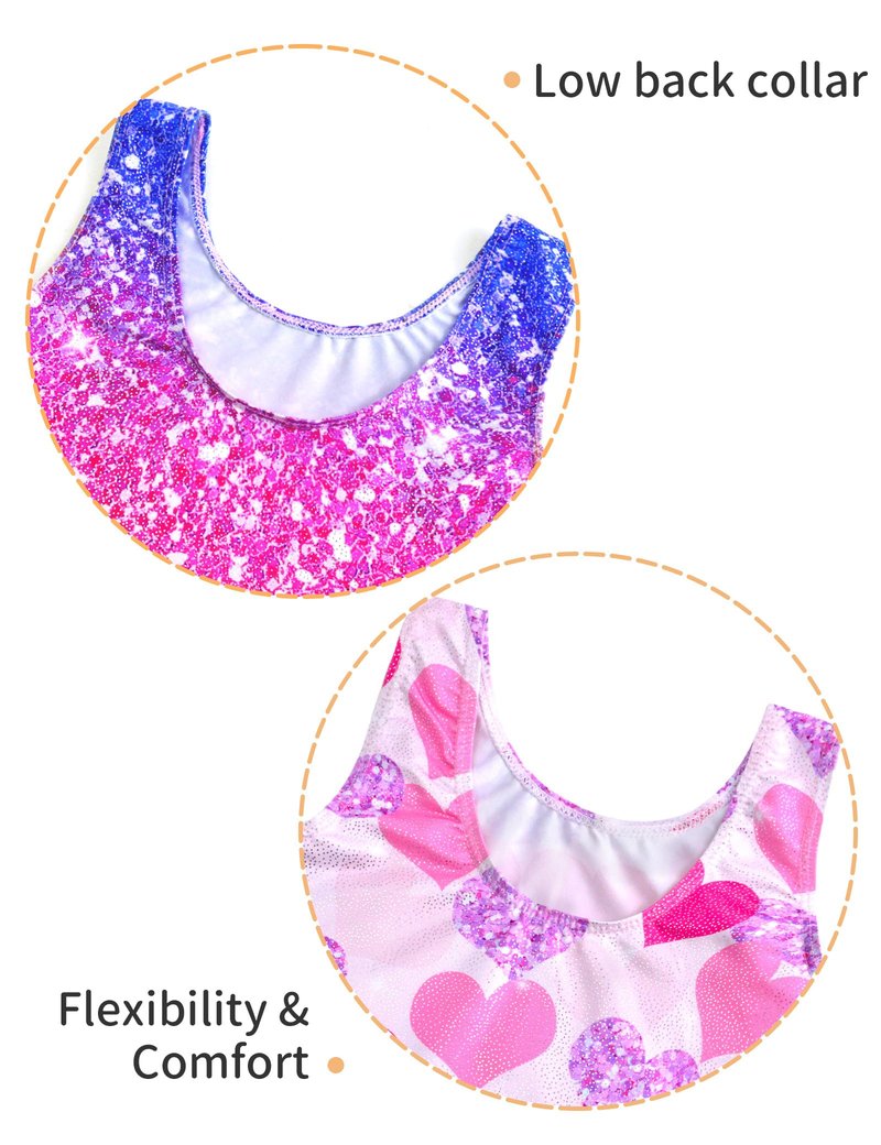 Nokecina Girls Gymnastics Leotards Size 9-10 Years Old Shiny Purple Pink Practice Tank Athletic Bodysuits