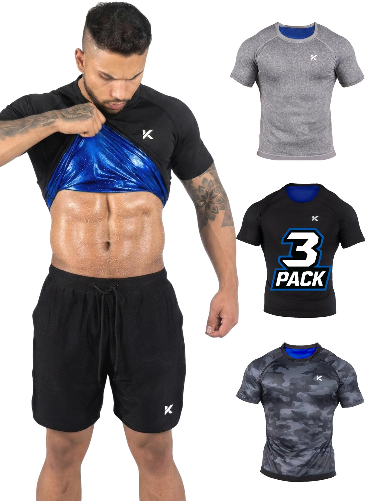 Kewlioo 3 Pack Sauna Shirt for Men - Original Heat Trapping Sweat Vest, Sauna Suit For Men, Compression Workout Sweat Suit for Gym, Workouts