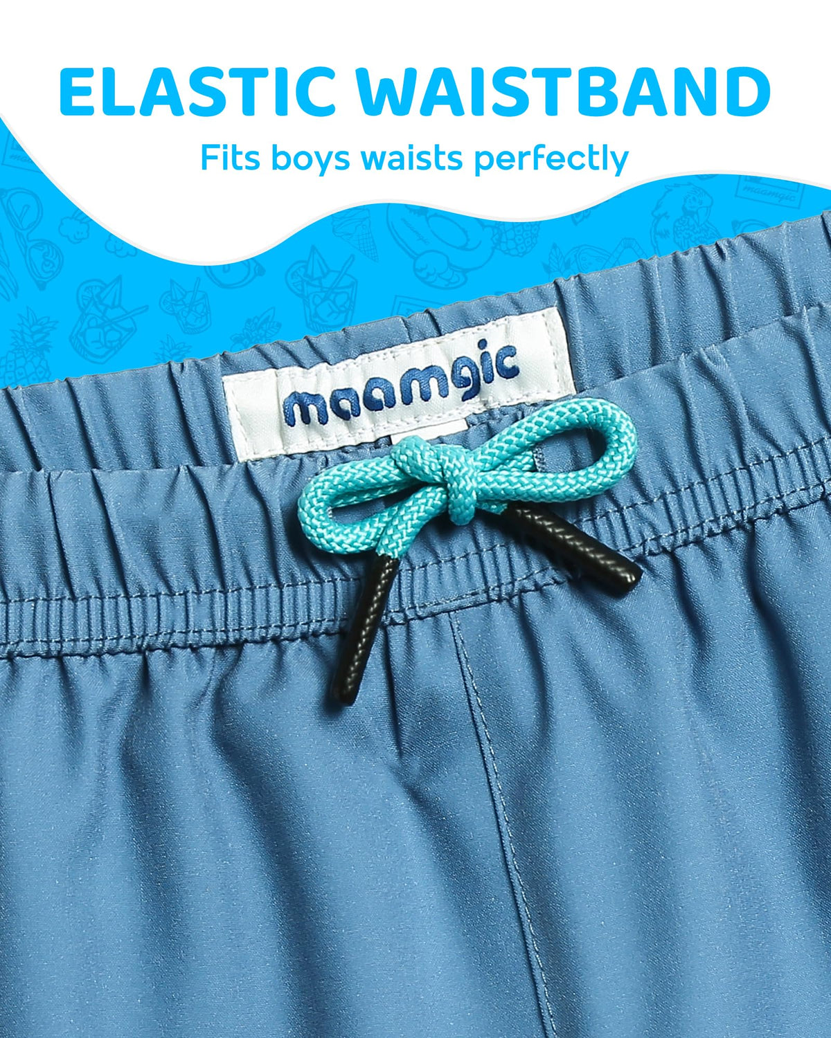 maamgic Boys Swim Trunks with Compression Liner 4-Way Stretch Quick Dry Swim Shorts Swimming Trunks Toddler Boy Haze Blue White 14-16 Years
