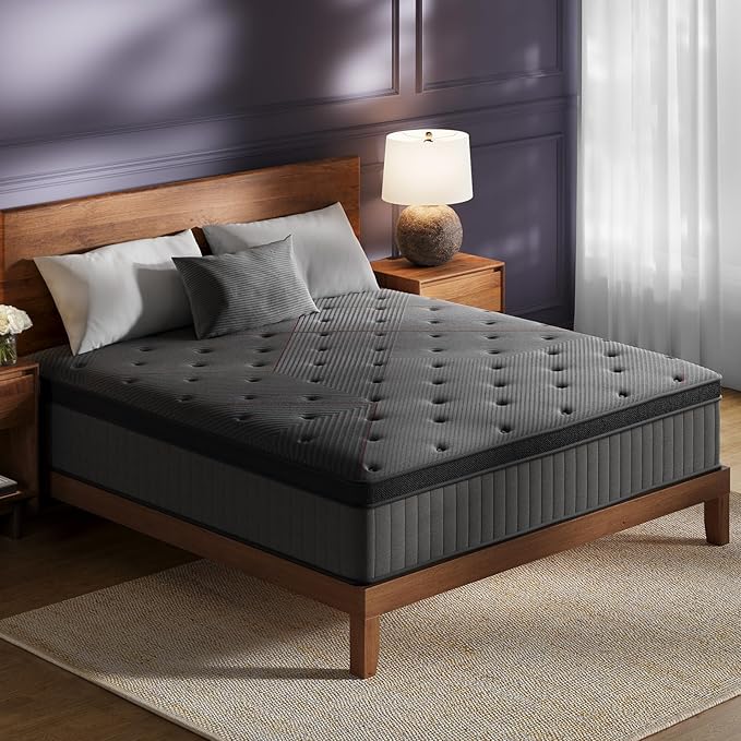 Aura King Size Mattress - 12 Inch Hybrid Mattress Colchones King in a Box - Medium Firm Cooling Gel Memory Foam & Pocket Coils for Pressure Relief - Motion Isolation - Fiberglass-Free - Black
