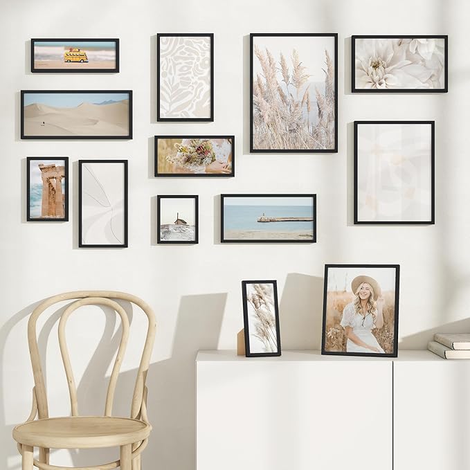 9x11 Metal Picture Frame - Black Aluminum Picture Frames with Real Glass, Wall Mounting Horizontally or Vertically, Simple and Elegant Decor for Wall Gallery Poster Photo 11x9 Frame, Black