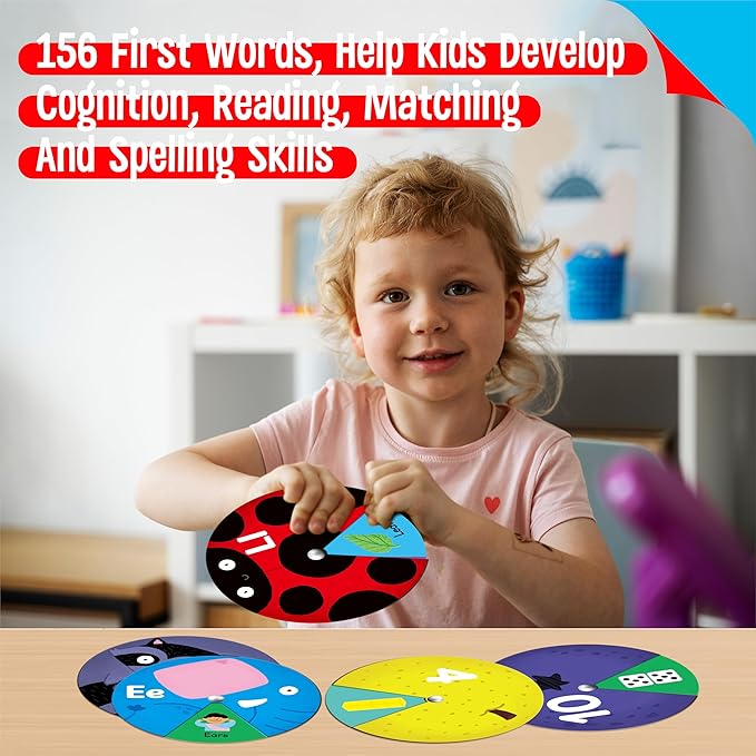Alphabet Learning Toy, ABC Letters, Numbers, Animals Sight Words, Spinning Game 36 PCS Montessori Educational Round Cards for Toddlers, Kids 3-5