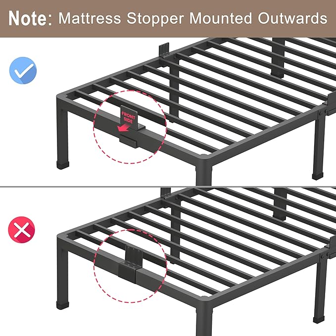 ROIL 10 Inch Queen Bed Frame with Rounded Corner Low Profile Metal Platform 3500LBS Heavy Duty Steel Slats No Box Spring Needed Noise-Free Easy Assembly