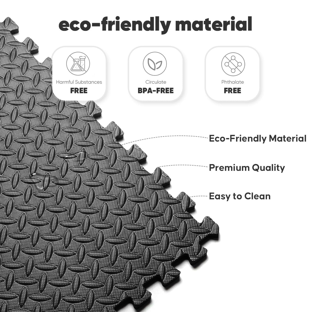 24 Pack Home Gym Mat, Puzzle Exercise Mat, EVA Interlocking Foam Floor Tiles for Home Workout Equipment and Kids' Play Areas - Black, 24 in x 24 in x ½ in - 24 Tiles (Black, 24 Pack, 96 SQ FT)