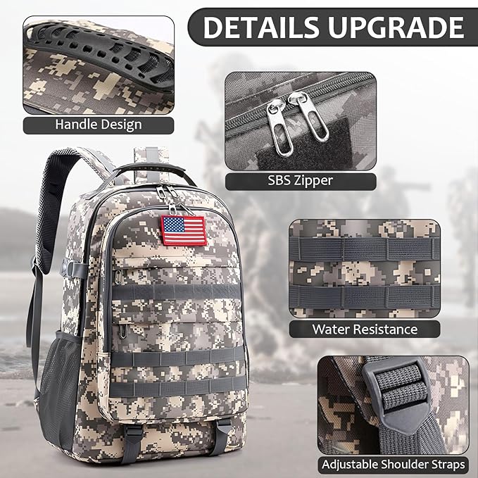 School Backpack for Boys - 4pcs Camo Boys Backpack with Lunch Box Set for Kids Teens Elementary Middle School - 18″ Camouflage Bookbag with Usb Charging Port