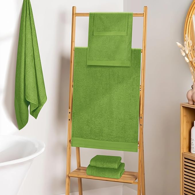 Ultra Soft 6 Pack Cotton Towel Set, Contains 2 Bath Towels 28x55 inch, 2 Hand Towels 16x24 inch & 2 Wash Coths 12x12 inch, Ideal Everyday use, Compact & Lightweight - Kiwi Green
