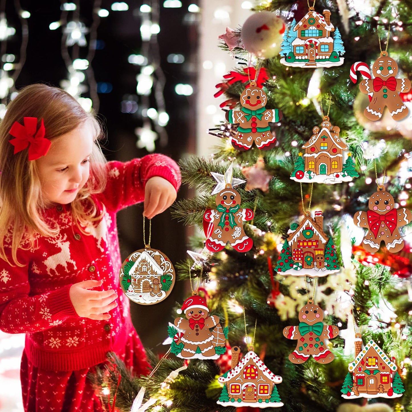Miucat 12pcs Gingerbread Ornaments for Christmas Tree Decorations, Plastic Gingerbread Christmas Decorations