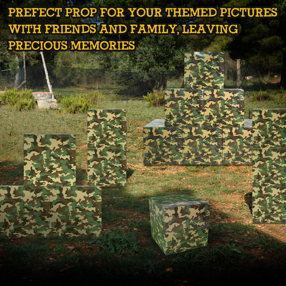 Fjoron 6 PCS Camo Boxes Decor Camo Birthday Party Decor Box Camouflage Photo Booth Props for Military Party Jungle Party Boys Birthday Party Decor Supplies
