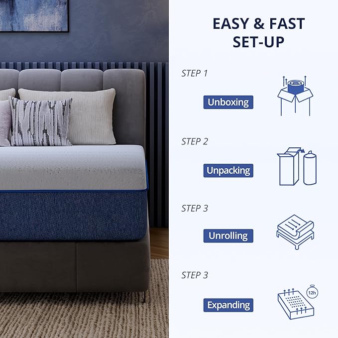 EGOHOME 12 Inch King Mattress, Gel Memory Foam with Charcoal, Fiberglass Free, CertiPUR-US Certified, Temperature-Regulating, Machine Washable Cover, 80" x 76" x 12", Medium