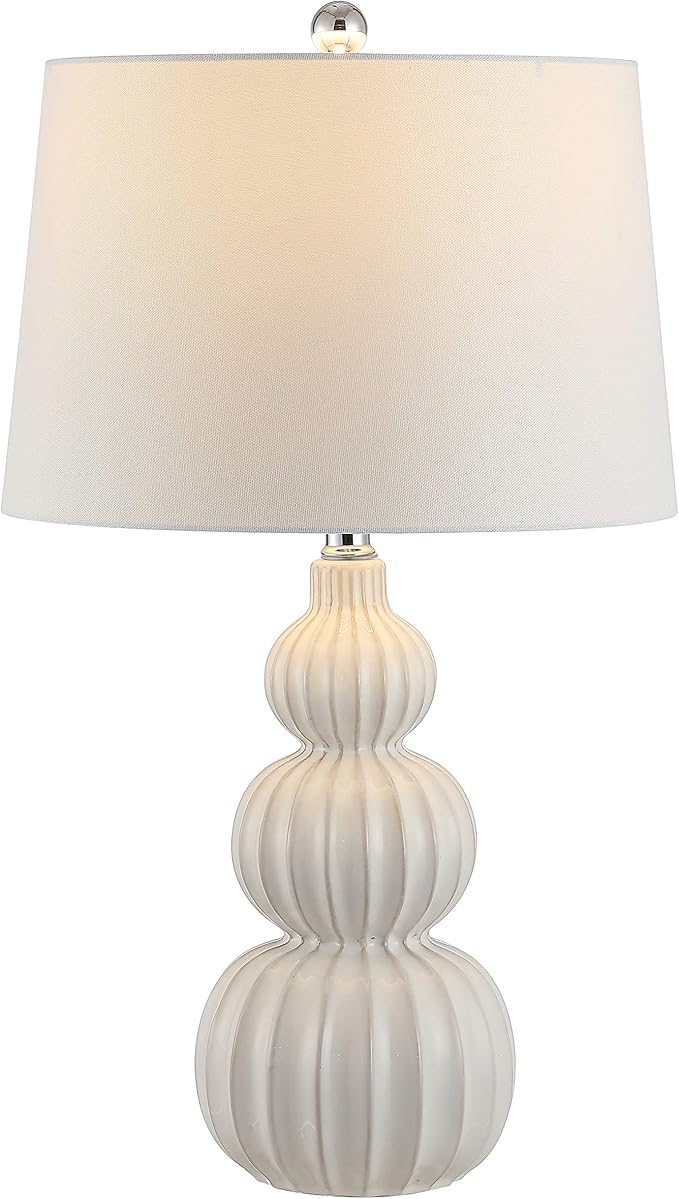 Safavieh Lighting Collection Corina White Triple Gourd Ceramic 26-inch Bedroom Living Room Home Office Desk Nightstand Table Lamp (LED Bulb Included)