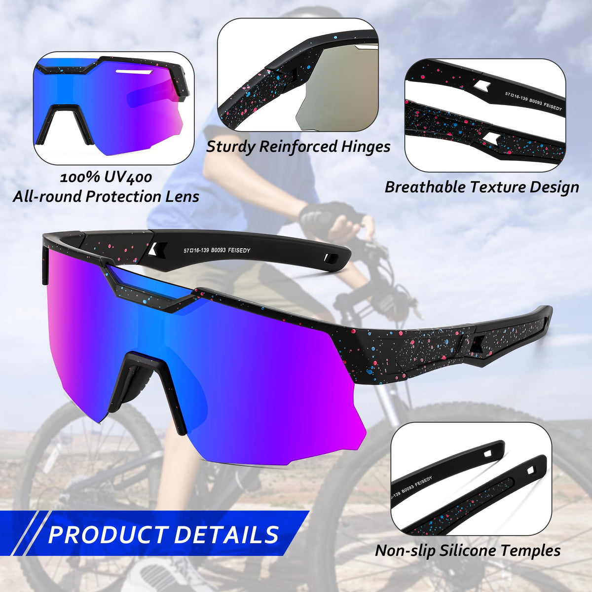 FEISEDY Teens Baseball Sunglasses Sports Cycling Glasses for Youth Polarized UV400 Boys Girls Age 8-14 B0093