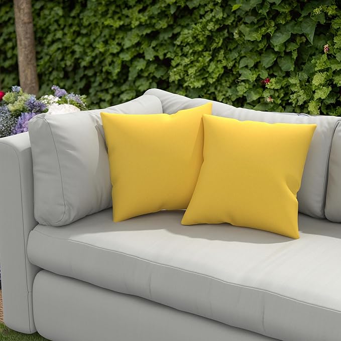 Covers & All Sunbrella Outdoor Throw Pillows, Pack of 2 Water Resistant & UV Fade Resistant Premium Square Throw Pillows (Inserts with Covers) for Indoor & Outdoor Use,16" x 16" Canvas Sunflower