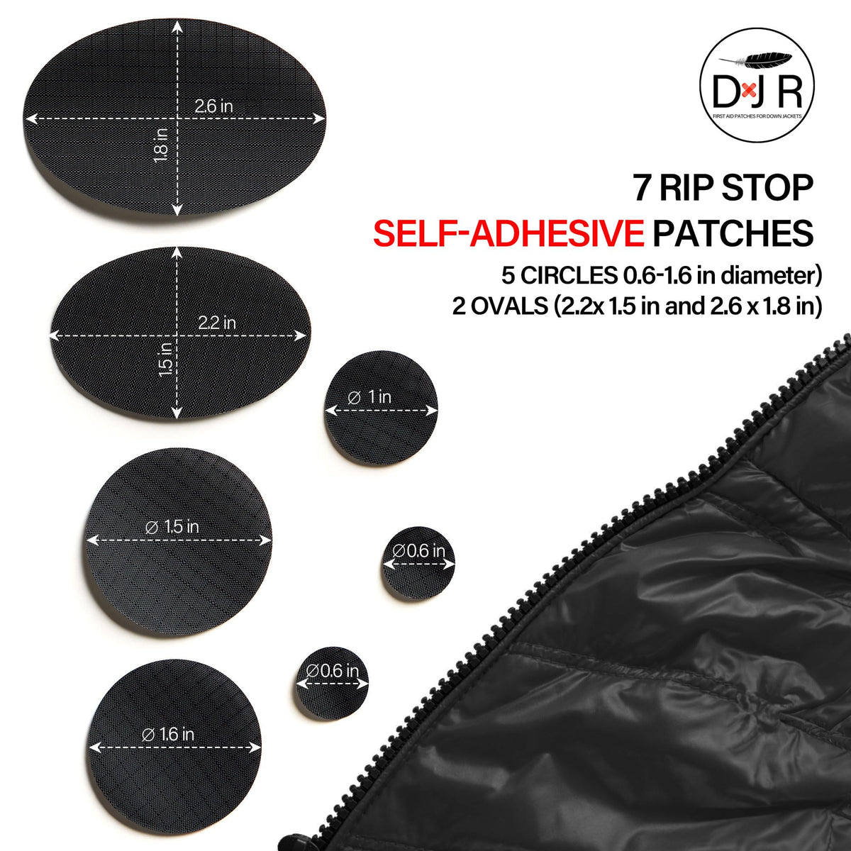 Down Jacket Repair Patches - Self-Adhesive Down Jacket Repair Patches | Waterproof, Tear-Resistant, Pre-Cut Patches | 7-Piece Set for Outdoor Gear, Sleeping Bags & Tents - Dark Gray