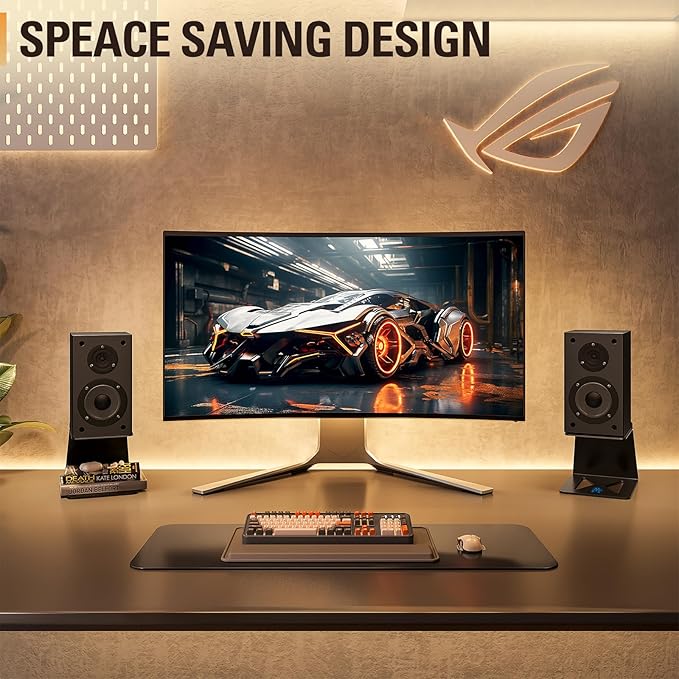 Mounting Dream Desktop Speaker Stand, Tilted Studio Monitor up to 15°with Anti-Vibration Pads, Set of 2 Bookshelf Speaker Stand, Surround Sound Speaker Stand -33 LBS