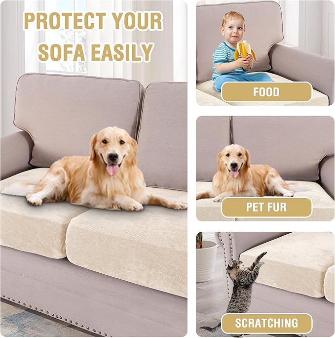 H.VERSAILTEX Stretch Chenille Couch Cover Furniture Protector Seat Cushion Sofa Cover 2 Cushions Non-Slip Couch Covers for Sofa Pets with Elastic Bottom (2 Piece Loveseat Cushion Covers, Beige)