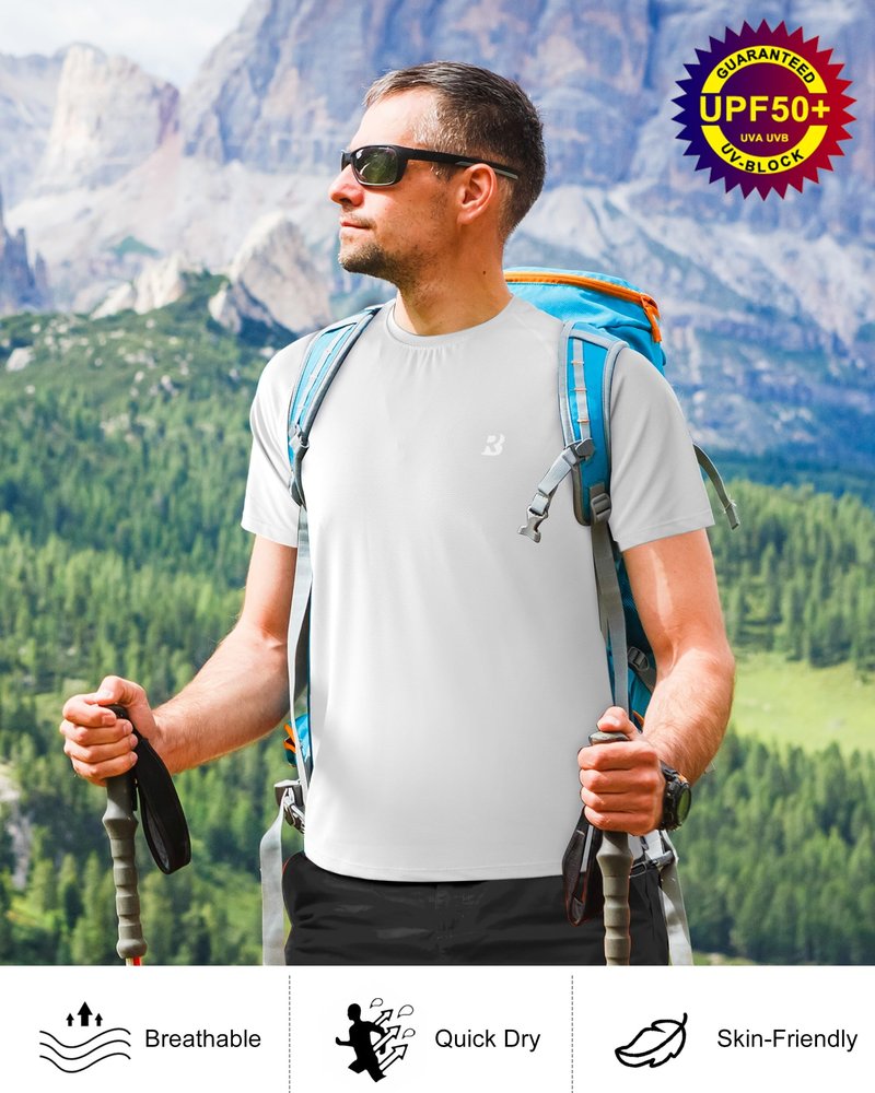 Roadbox Men's Rash Guard Short Slevee, UPF 50+ UV Sun Protection Water T-Shirts, Quick Dry Swim Shirts for Surf Beach Fishing (Large) White