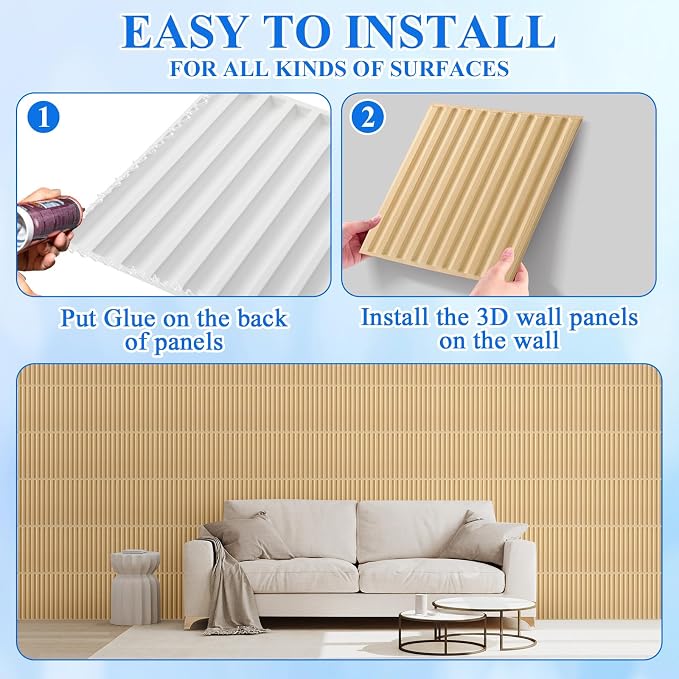 Nuanchu 32 Pcs 3D Slat Wall Panels 12 x 12 Inch PVC Fluted Textured Panel