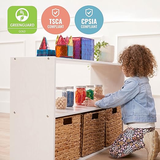 ECR4Kids Streamline 2-Shelf Double-Sided Storage Cabinet, 24in, Classroom Furniture, White Wash