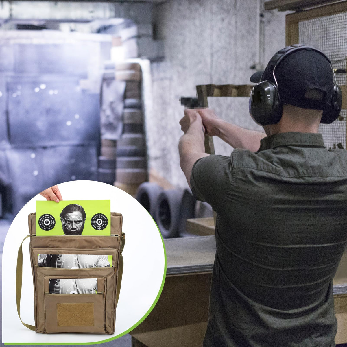 Wowangce Gun Range Target Carry Case for Shooting Range Bag with 3 Zipper Pockets Front Waterproof Accessory Pouch for Shooting Convenient Carrying(Brown)