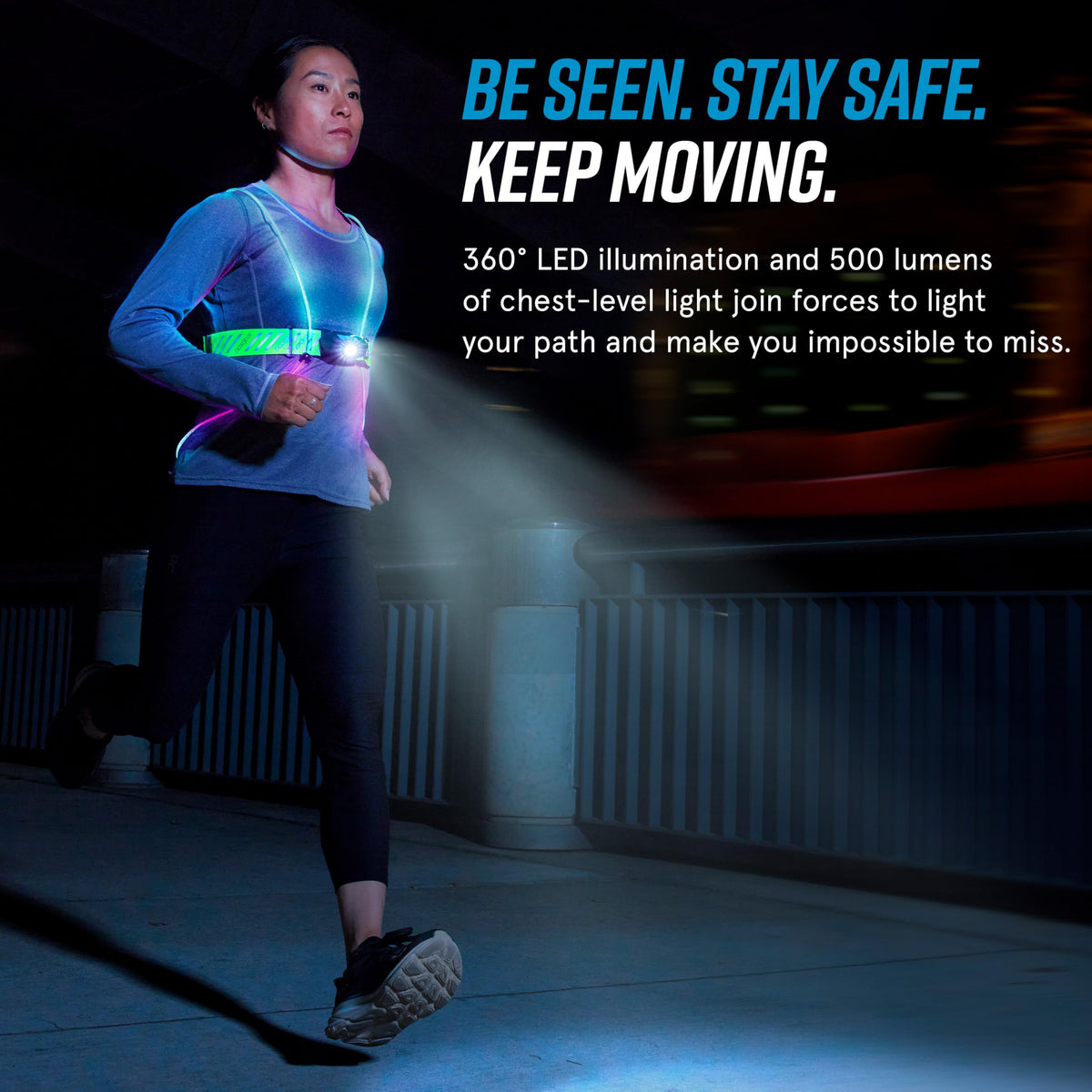 noxgear Tracer2 Multicolor Light Up and Reflective Running Vest with 500 Lumen Chest Light | Adjustable Fit, Rechargeable, Waterproof | Running Lights for Runners and Walkers |(Size: Small)