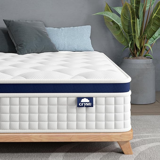 Crystli 14 Inch Queen Mattresses Bed in A Box, Queen Size Hybrid Mattress with Zero Pressure Foam, Innerspring Mattress for Pressure Relief, Motion Isolation, Medium Firm, CertiPUR-US Certified