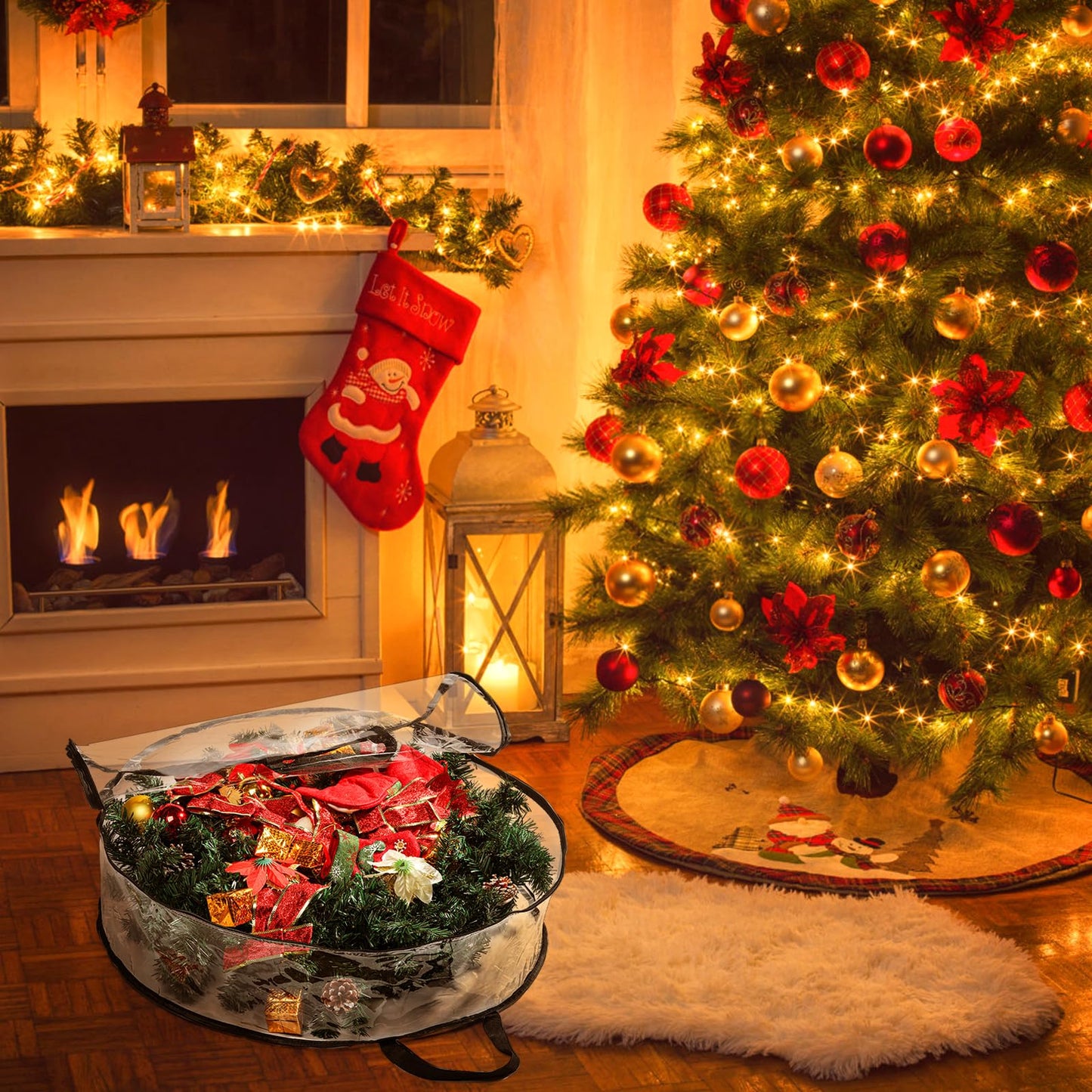 Hedume 2 Pack Wreath Storage Bag, 30" X 8" Clear Everyday Bag, Christmas Wreath Storage Container with Dual Zippered and Reinforced Handle for Holiday Seasonal Wreath Garland