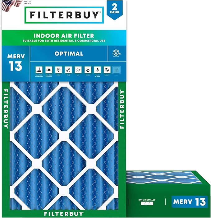 Filterbuy 12x20x4 Air Filter MERV 13 Optimal Smoke & Allergy Defense,
