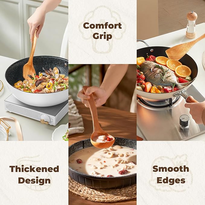 Nicyho Wooden Spoons for Cooking, 9 Pieces Natural Acacia Kitchen Utensils Set, Long Handles Heat Resistant Kitchen Wooden Cookware for Nonstick Pan (9)