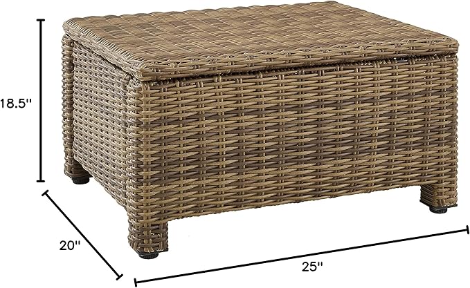 Crosley Furniture Bradenton Wicker Outdoor Ottoman Foot Rest for Patio, Deck, Porch, Brown with Gray Cushions