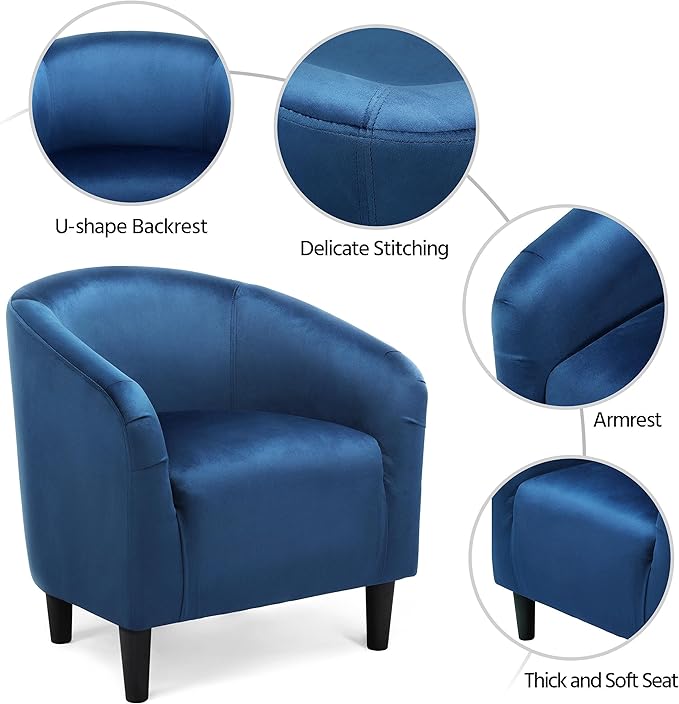 Yaheetech Barrel Chairs, Velvet Accent Chairs with Soft Padded Armrest for Living Room Bedroom Waiting Room Office, Set of 2, Pagoda Blue