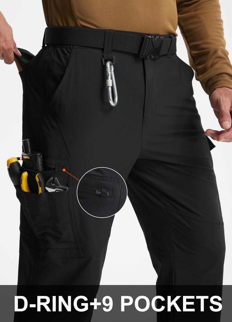 Libin Men's Work Pants Hiking Cargo Pants Water Resistant Stretch Tactical Outdoor Trousers with 9 Pockets, Black, 32W x 32L