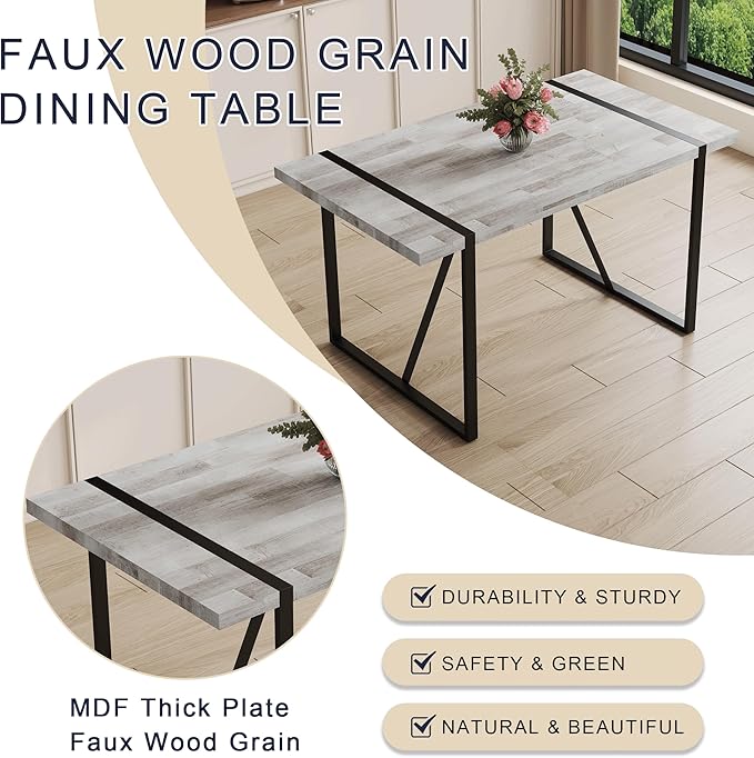 Dining Table Chairs Set for 4, Modern Rectangular Dining Room Table Set Upholstered Dining Chairs 55" Dinner Table Set for Kitchen