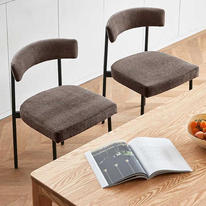Grey Fabric Dining Chairs Set of 4, Armless Upholstered Kitchen Chair,Modern Dining Room Chair with Curved Backrest