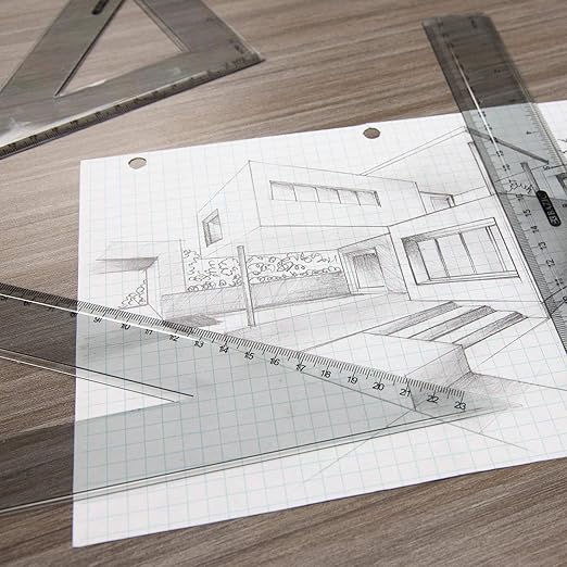BAZIC Products Math Geometry Set 4 Pieces, Protractor, 12" Ruler, 2 Triangle Rulers, Plastic Clear Measuring Sets for Students School Supplies, 1-Pack