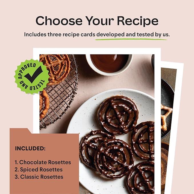 Swedish Rosette Iron Set with Handle Cooking Gifts – Rosette Maker & Bunuelos Mold Valentine's Day Baking Essentials | Funnel Cake Maker & Waffle Iron Kit – Rosettes Unique Baking Gift Set for Women