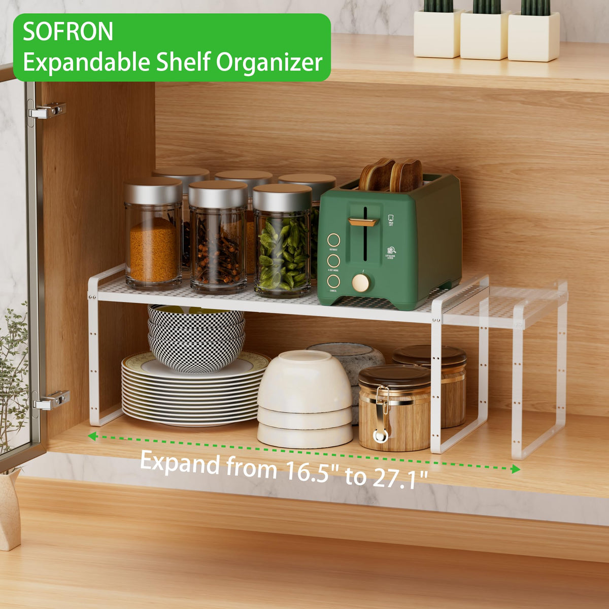 SOFRON Expandable Storage Shelf, Stackable Organizer Rack, White Large 3 PK