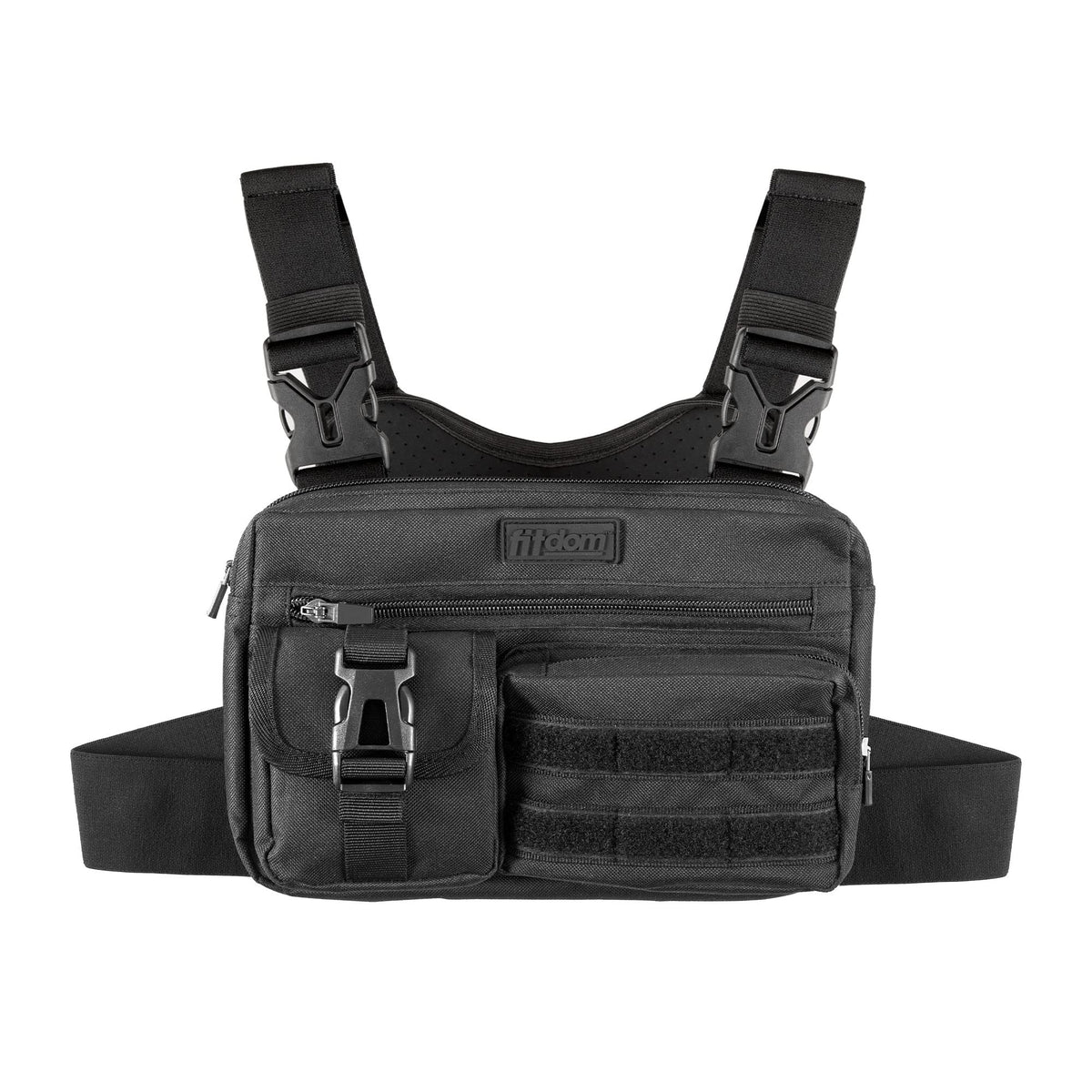 Fitdom Tactical Inspired Lightweight Running Chest Pack For Men With Built-In Phone Holder. A Sports Utility Rig Vest Made For Workouts And Outdoor