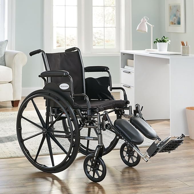 McKesson Wheelchair, Swing Away Foot Leg Rest, Desk Length Arms, 20 in Seat, 300 lbs Weight Capacity, 1 Count