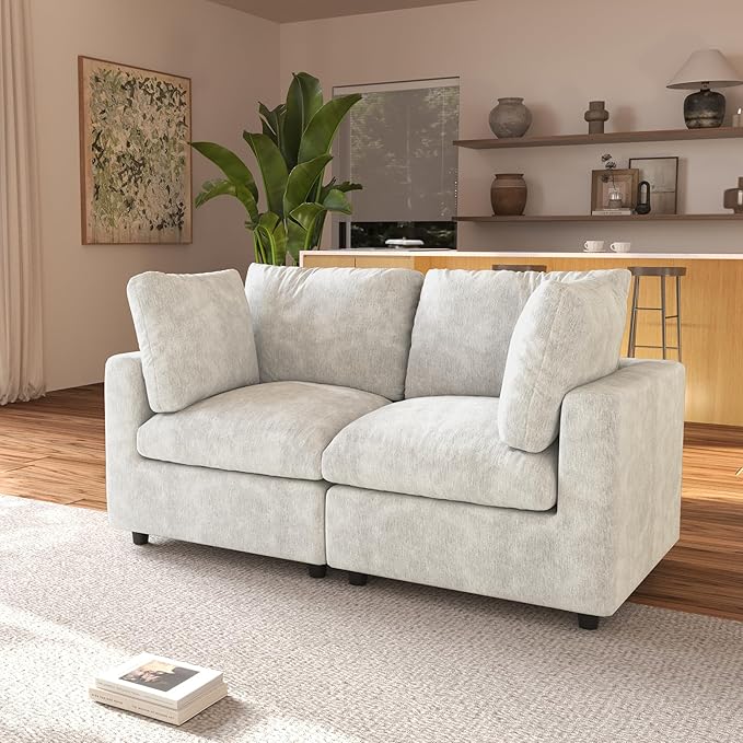 JACH 67" Love Seat Sectional Couches for Living Room, Deep Seat Modular Sofa, Cloud Sectional Couch, Sofa Covers Washable, Minimalist Modern Couch for Living Room, Apartment, Beige