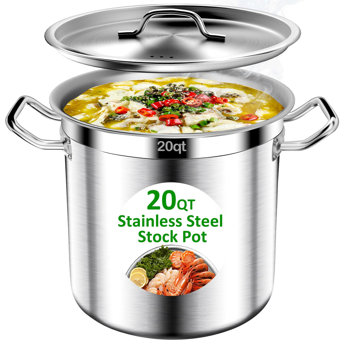 Large Stock Pot-20QT Stainless Steel Stockpot with Lid, Heavy Duty Tri-Ply Bottom Commercial Grade Stock Pot & Stockpots for Boiling Cooking Soup Stew Canning Cooking Pots,Big Stockpot, Deep Cookware