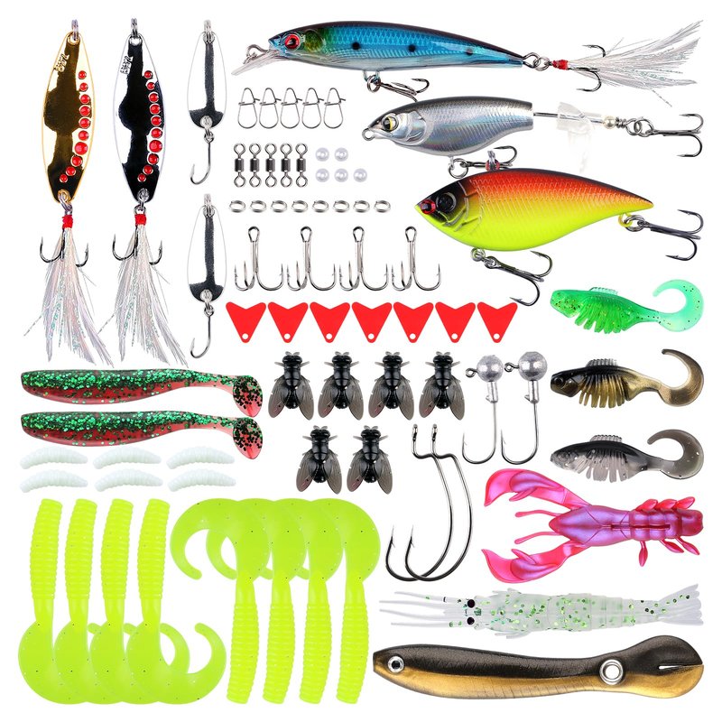 73 Pcs Professional Fishing Tackle Box, All-in-One Lures Kit with Crankbaits, Spinner Baits, Swim Baits & VIB, Ready for Pike Trout Walleye in Freshwater, Ultimate Fishing Gifts for Men, THOUISLAND