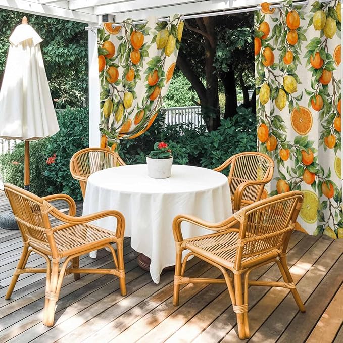 Lemons Yellow Orange Summer Plant Linen Outdoor Curtains