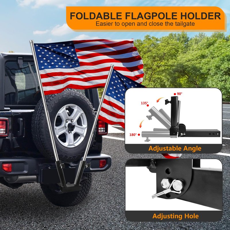 KAIRAY Foldable Hitch Mount Dual Flagpole Holder Universal for Standard 2 inch Receiver fit for Truck SUV RV Pickup