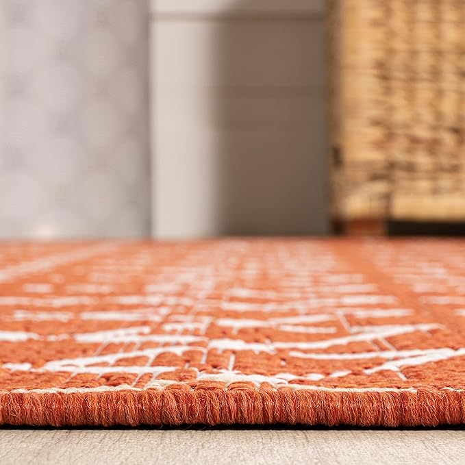 JONATHAN Y SMB108P-210 Ourika Moroccan Geometric Textured Weave Indoor Outdoor Runner Rug, Bohemian, Rustic, Scandinavian Easy Clean,Bedroom,Kitchen,Backyard,Patio,Non Shedding, Orange/Cream, 2 X 10