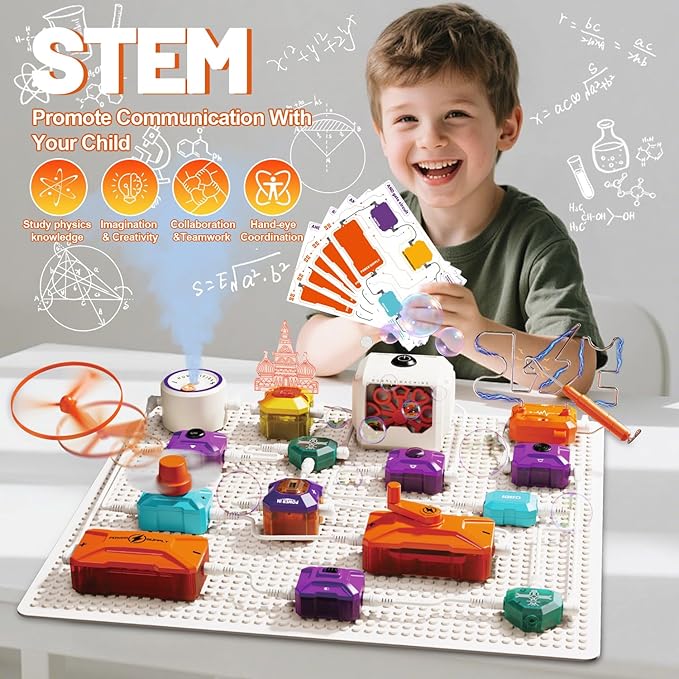 Science Kits for Kids - STEM Kits for Kids, Electronics Exploration Kit, Over 420 Projects, 50 Circuit Parts with Bubble Maker，Fan & Flying Helicopter, STEM Educational Toy Gifts for Boys& Girls